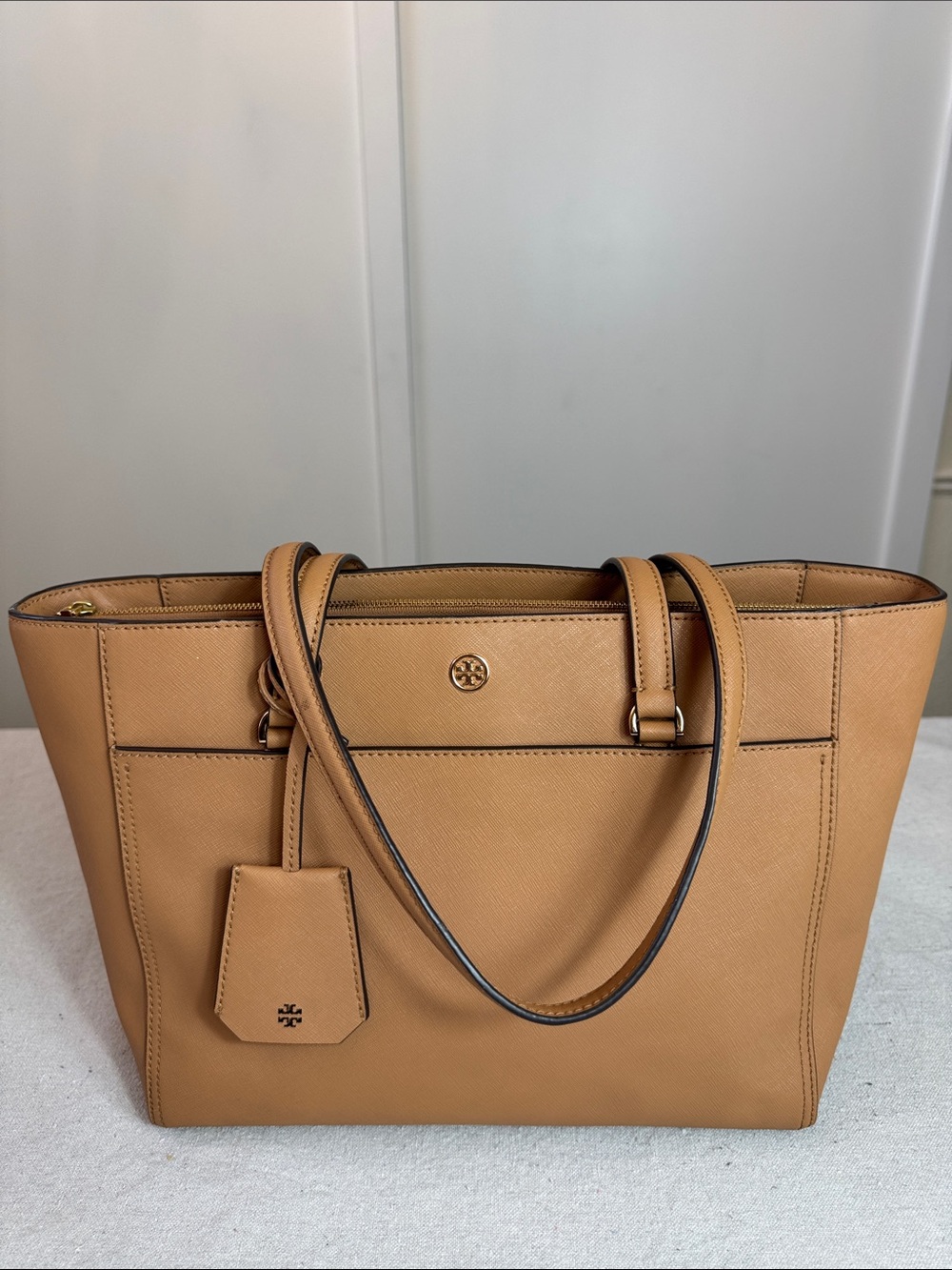 Tory Burch Robinson Tan Camel Saffiano Leather Tote
